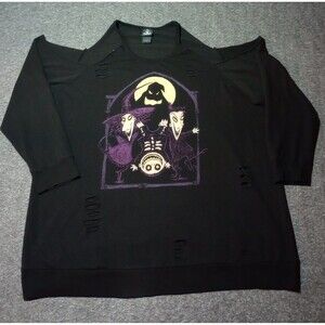 Nightmare Before Christmas Sweatshirt Womens Sz 4X Plus Distressed Open Shoulder